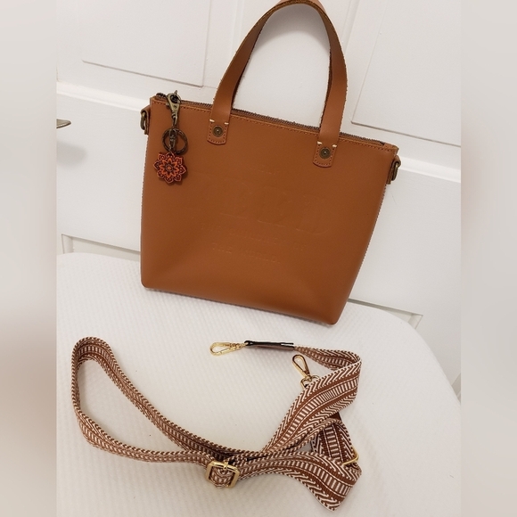 FEED Projects 50 Medium Sized Leather Satchel, Zip Close, Russet In Color - Picture 1 of 16